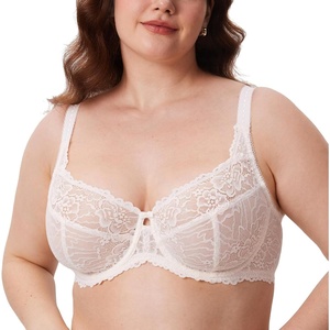 image:imageDELIMIRA Womens Plus Size Minimizer Bras Full Coverage Lace Unlined Underwire Bra BK CupsCoconut White