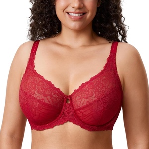 image:imageDELIMIRA Womens Plus Size Minimizer Bras Full Coverage Lace Unlined Underwire Bra BK CupsDark Red