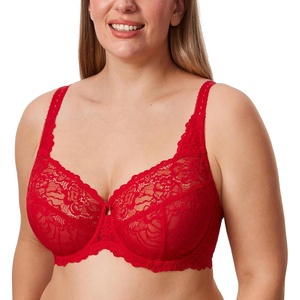 image:imageDELIMIRA Womens Plus Size Minimizer Bras Full Coverage Lace Unlined Underwire Bra BK CupsLipstick Red