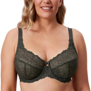 image:imageDELIMIRA Womens Plus Size Minimizer Bras Full Coverage Lace Unlined Underwire Bra BK CupsOlive Green