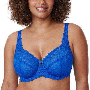image:imageDELIMIRA Womens Plus Size Minimizer Bras Full Coverage Lace Unlined Underwire Bra BK CupsSparkle Blue