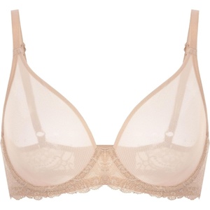 image:imageDELIMIRA Womens Sheer Mesh Bra See Through Plus Size Sexy Full Coverage Underwire Unlined BrasBeige
