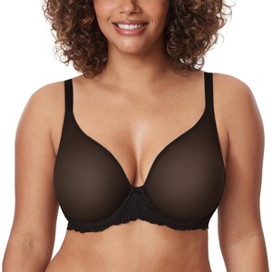 image:imageDELIMIRA Womens Sheer Mesh Bra See Through Plus Size Sexy Full Coverage Underwire Unlined BrasBlack