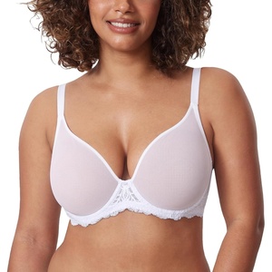 image:imageDELIMIRA Womens Sheer Mesh Bra See Through Plus Size Sexy Full Coverage Underwire Unlined BrasWhite