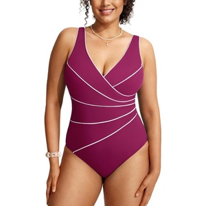image:imageDELIMIRA Womens Slimming Swimwear One Piece Piped Swimsuit Plus Size Bathing SuitMagenta Purple