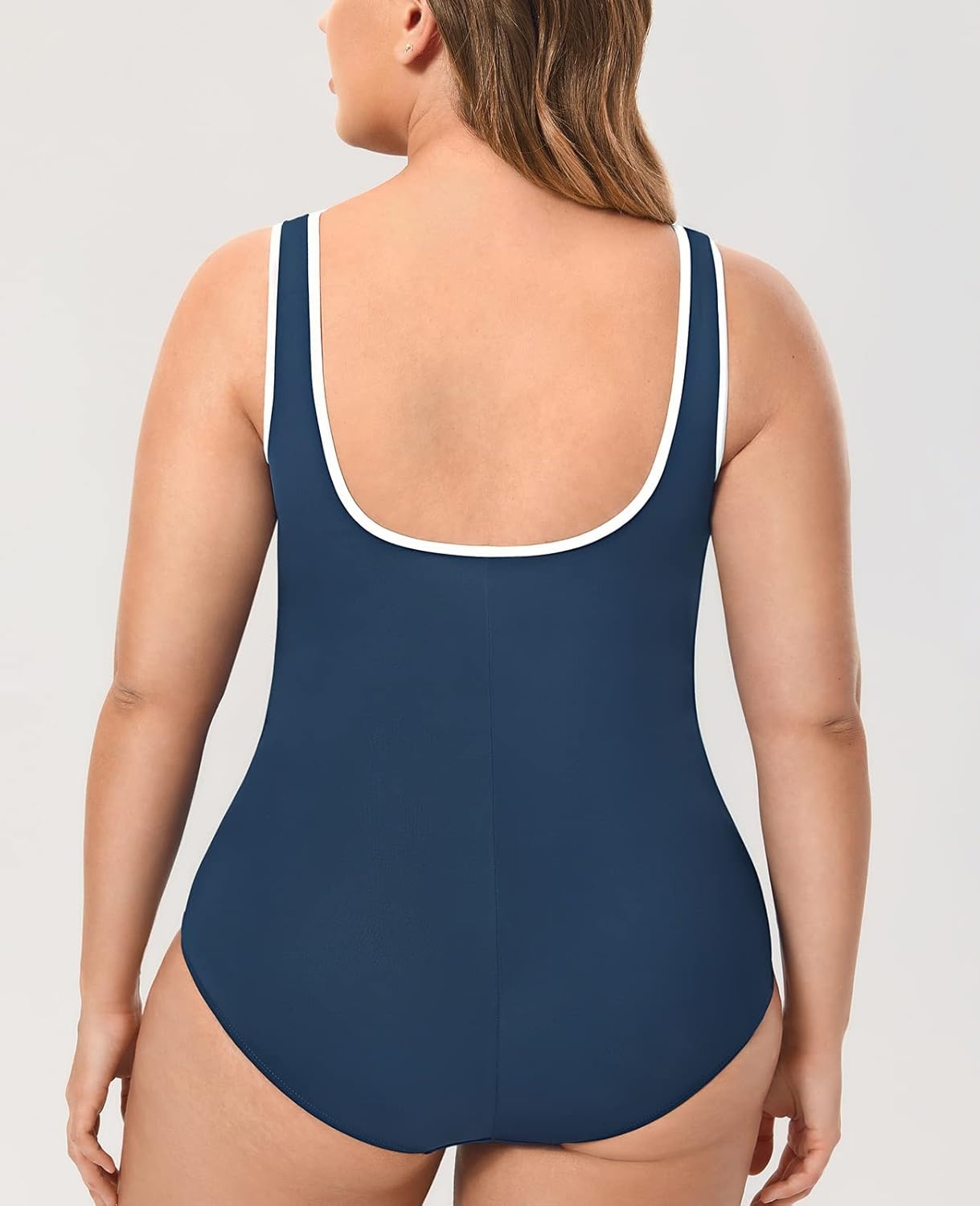 image:imageDELIMIRA Womens One Piece Bathing Suit Plus Size Swimsuit Tummy Control Front Zipper SwimwearNavynew