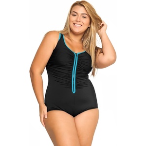 image:imageDELIMIRA Womens One Piece Bathing Suit Plus Size Swimsuit Tummy Control Front Zipper SwimwearMulticoloured 3