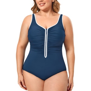 image:imageDELIMIRA Womens One Piece Bathing Suit Plus Size Swimsuit Tummy Control Front Zipper SwimwearNavynew
