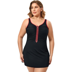 image:imageDELIMIRA Womens Plus Size One Piece Swimsuit Zip Front Skirted Bathing Suits SwimdressMulti Color 36