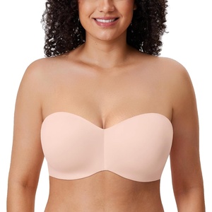 image:imageDELIMIRA Womens Strapless Bra SiliconeFree Minimizer Bandeau Plus Size UnlinedApricot Pink