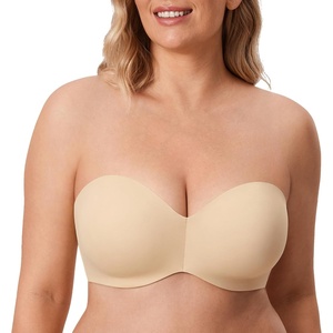 image:imageDELIMIRA Womens Strapless Bra SiliconeFree Minimizer Bandeau Plus Size UnlinedLight Oatmeal