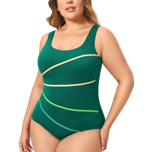 image:imageDELIMIRA Womens Striped One Piece Swimsuit Plus Size Swimwear Modest Bathing SuitsVerdant Green