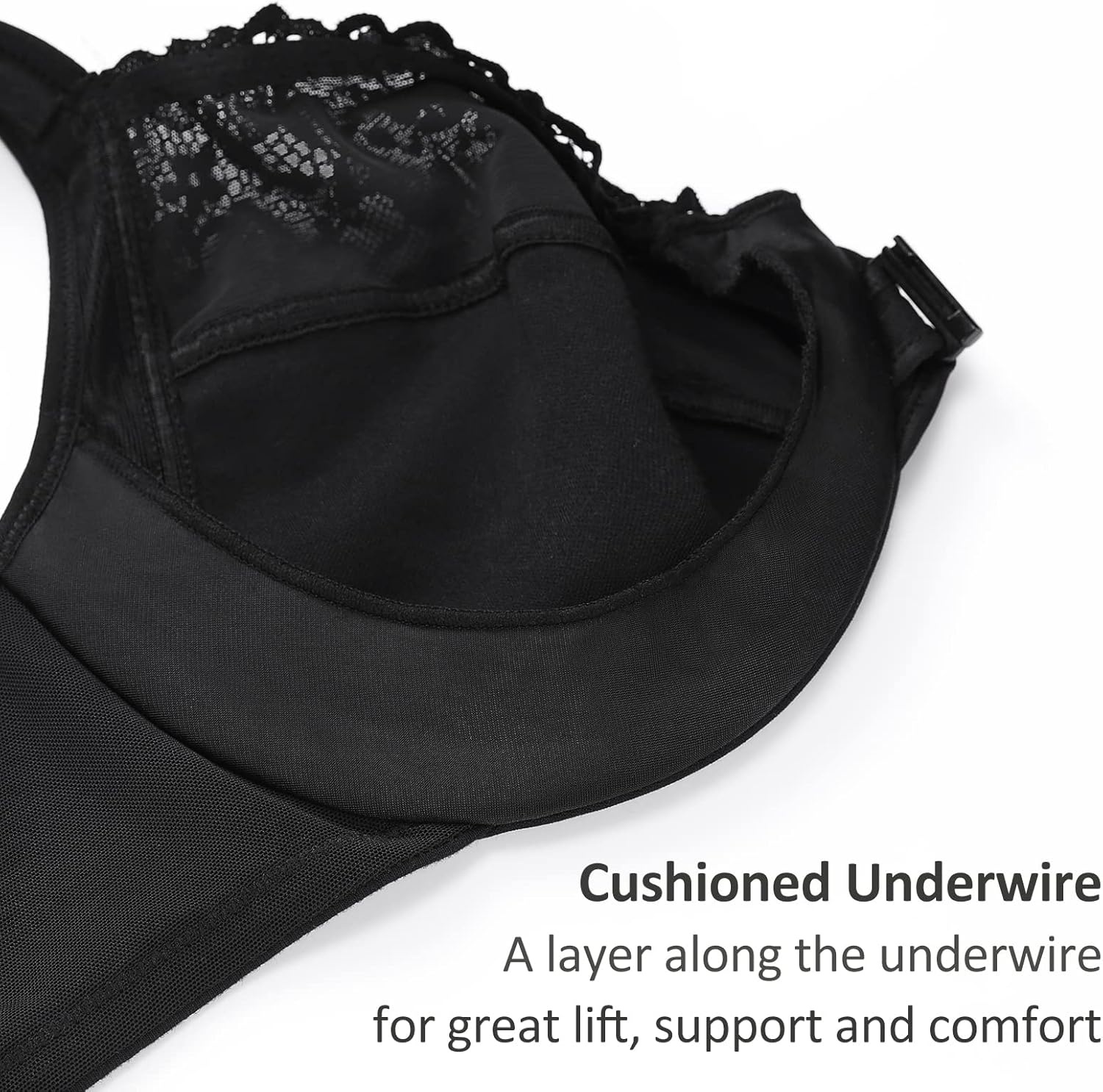 image:imageDELIMIRA Womens Front Closure Bras Plus Size Full Coverage Underwire Unlined Supportive Lace BraBlack