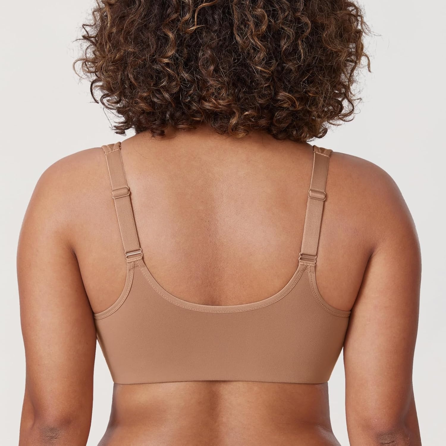 image:imageDELIMIRA Womens Front Closure Bras Plus Size Full Coverage Underwire Unlined Supportive Lace BraGravel Beige