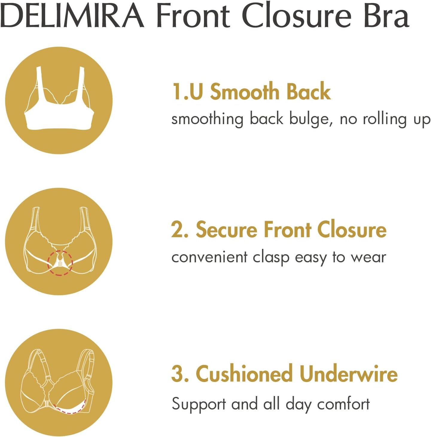 image:imageDELIMIRA Womens Front Closure Bras Plus Size Full Coverage Underwire Unlined Supportive Lace BraHazelnut