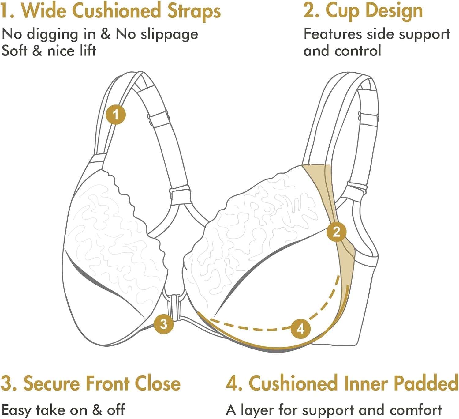 image:imageDELIMIRA Womens Front Closure Bras Plus Size Full Coverage Underwire Unlined Supportive Lace BraHazelnut
