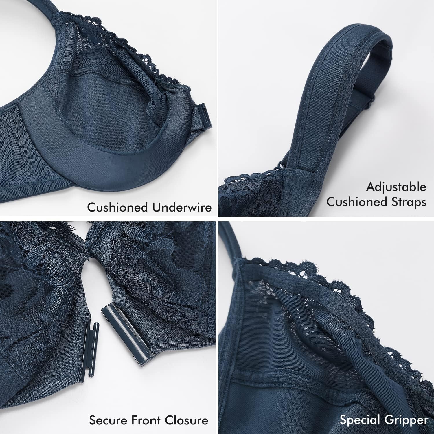 image:imageDELIMIRA Womens Front Closure Bras Plus Size Full Coverage Underwire Unlined Supportive Lace BraSargasso