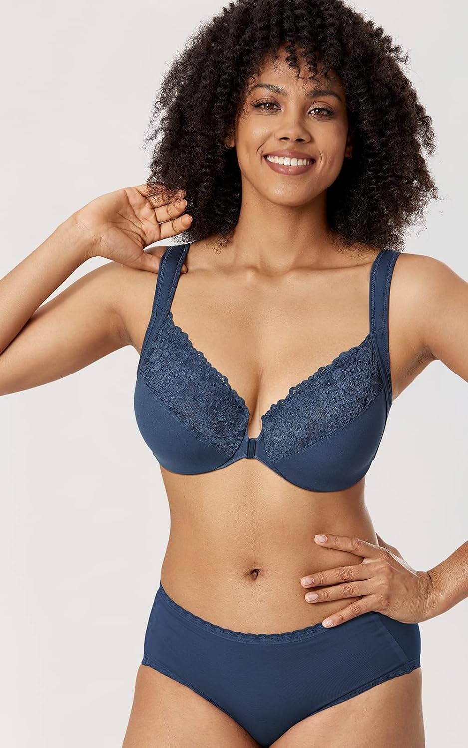image:imageDELIMIRA Womens Front Closure Bras Plus Size Full Coverage Underwire Unlined Supportive Lace BraSargasso