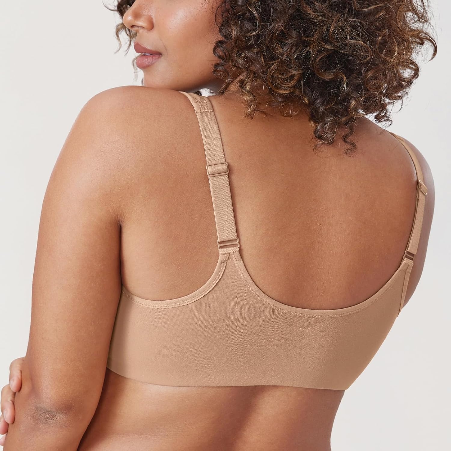 image:imageDELIMIRA Womens Front Closure Bras Plus Size Full Coverage Underwire Unlined Supportive Lace BraWarm Beige