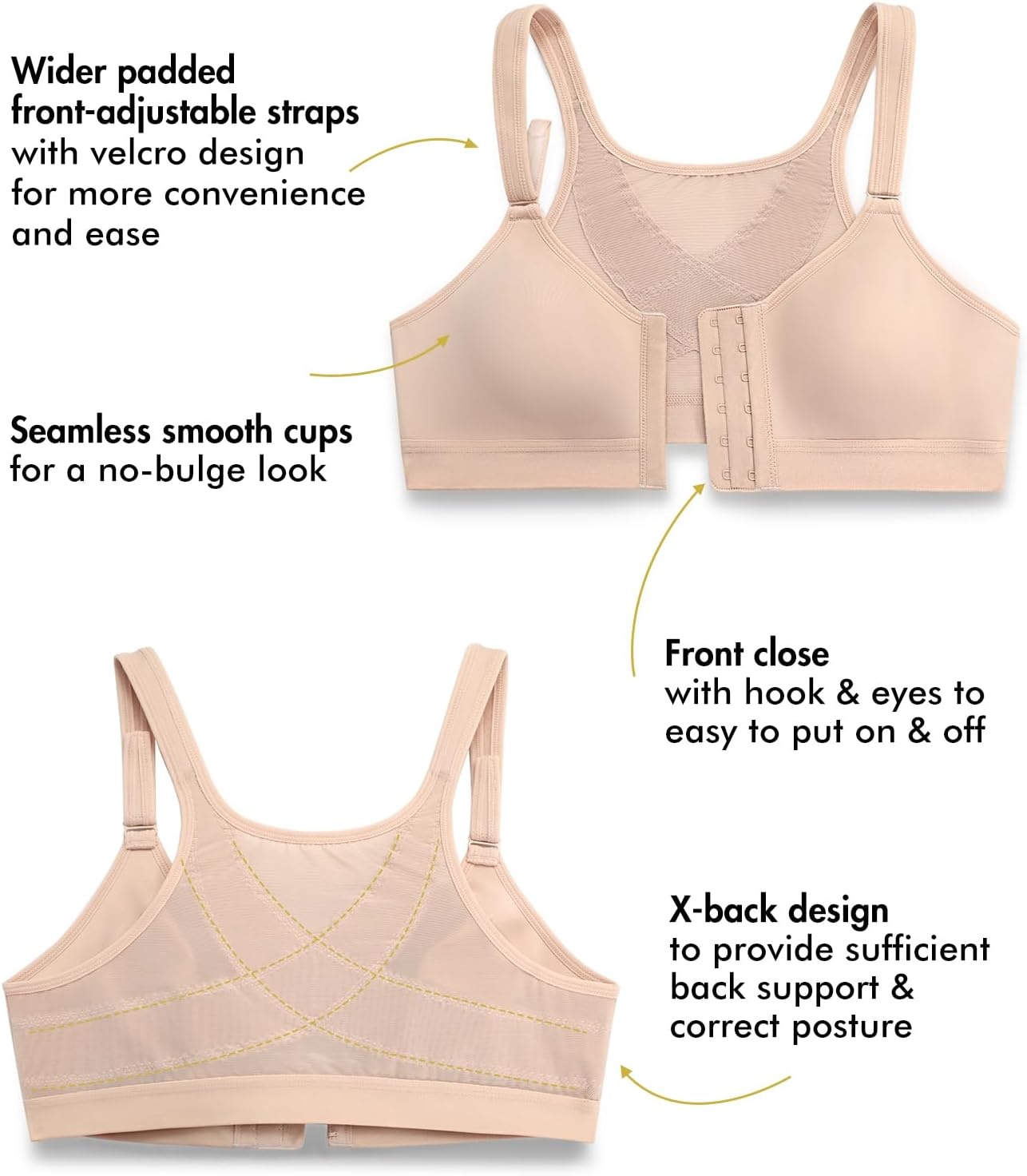 image:imageDELIMIRA Womens Front Closure Bras Posture Full Coverage No Underwire Unlined Back Support BraBeige