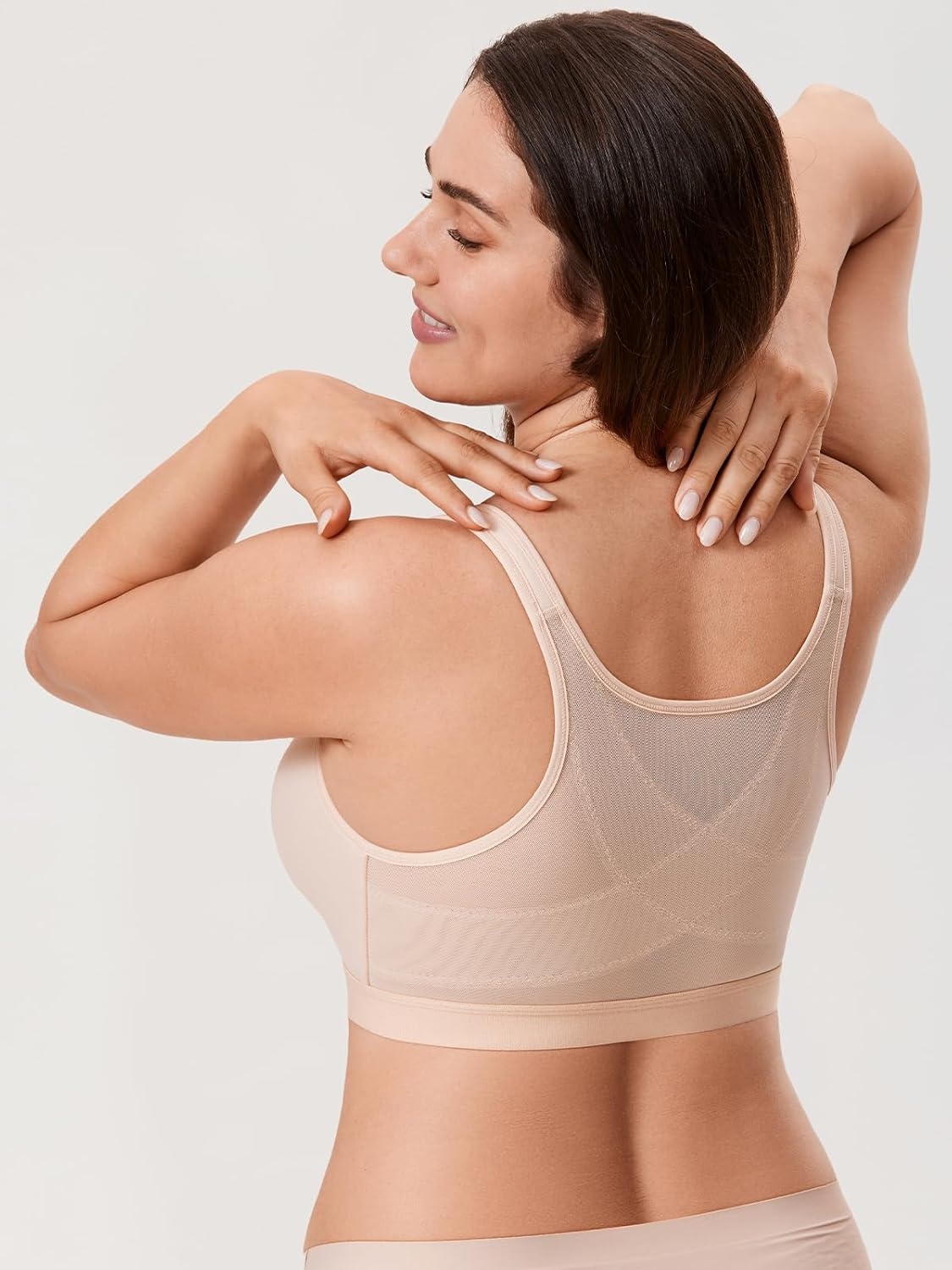 image:imageDELIMIRA Womens Front Closure Bras Posture Full Coverage No Underwire Unlined Back Support BraBeige