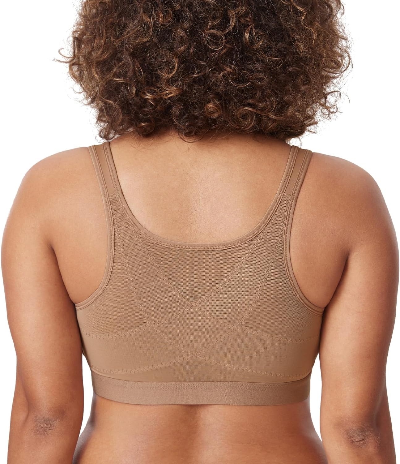 image:imageDELIMIRA Womens Front Closure Bras Posture Full Coverage No Underwire Unlined Back Support BraGravel Beige
