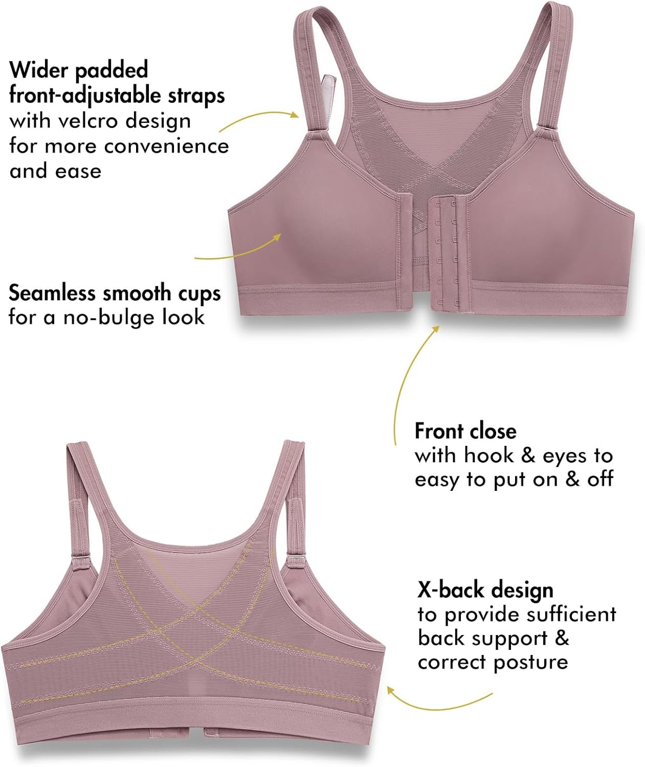 image:imageDELIMIRA Womens Front Closure Bras Posture Full Coverage No Underwire Unlined Back Support BraMochaccino