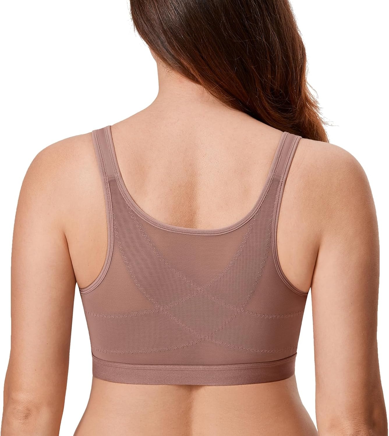 image:imageDELIMIRA Womens Front Closure Bras Posture Full Coverage No Underwire Unlined Back Support BraMochaccino