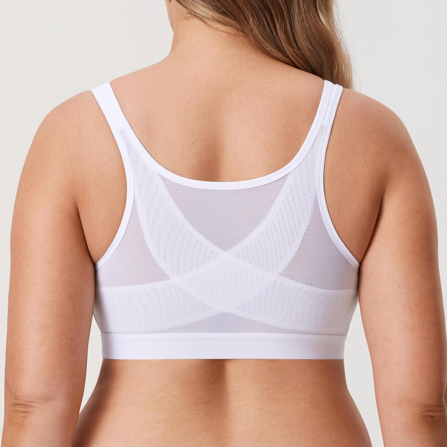 image:imageDELIMIRA Womens Front Closure Bras Posture Full Coverage No Underwire Unlined Back Support BraWhite