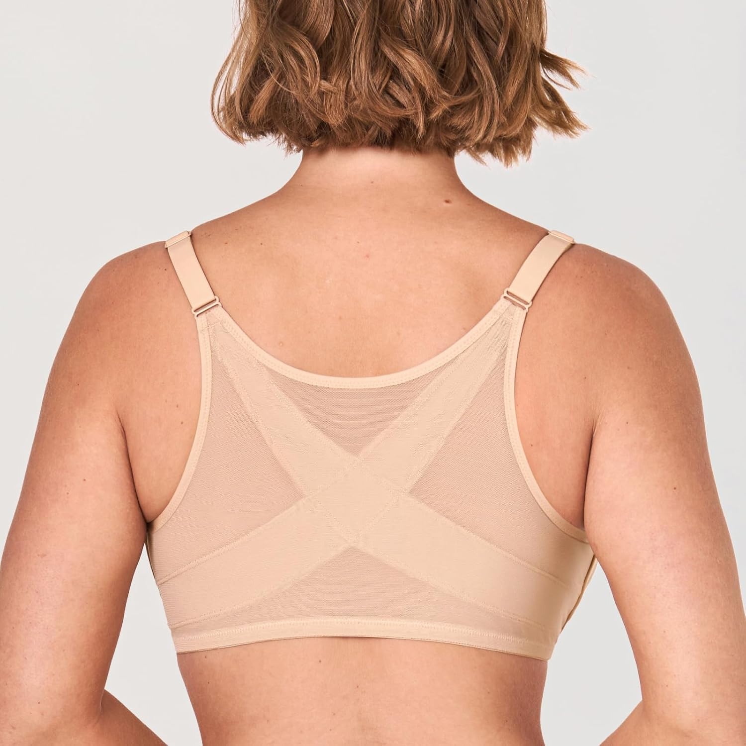 image:imageDELIMIRA Womens Front Closure Bras Posture Full Coverage Plus Size Lace Underwire Unlined BraBeige