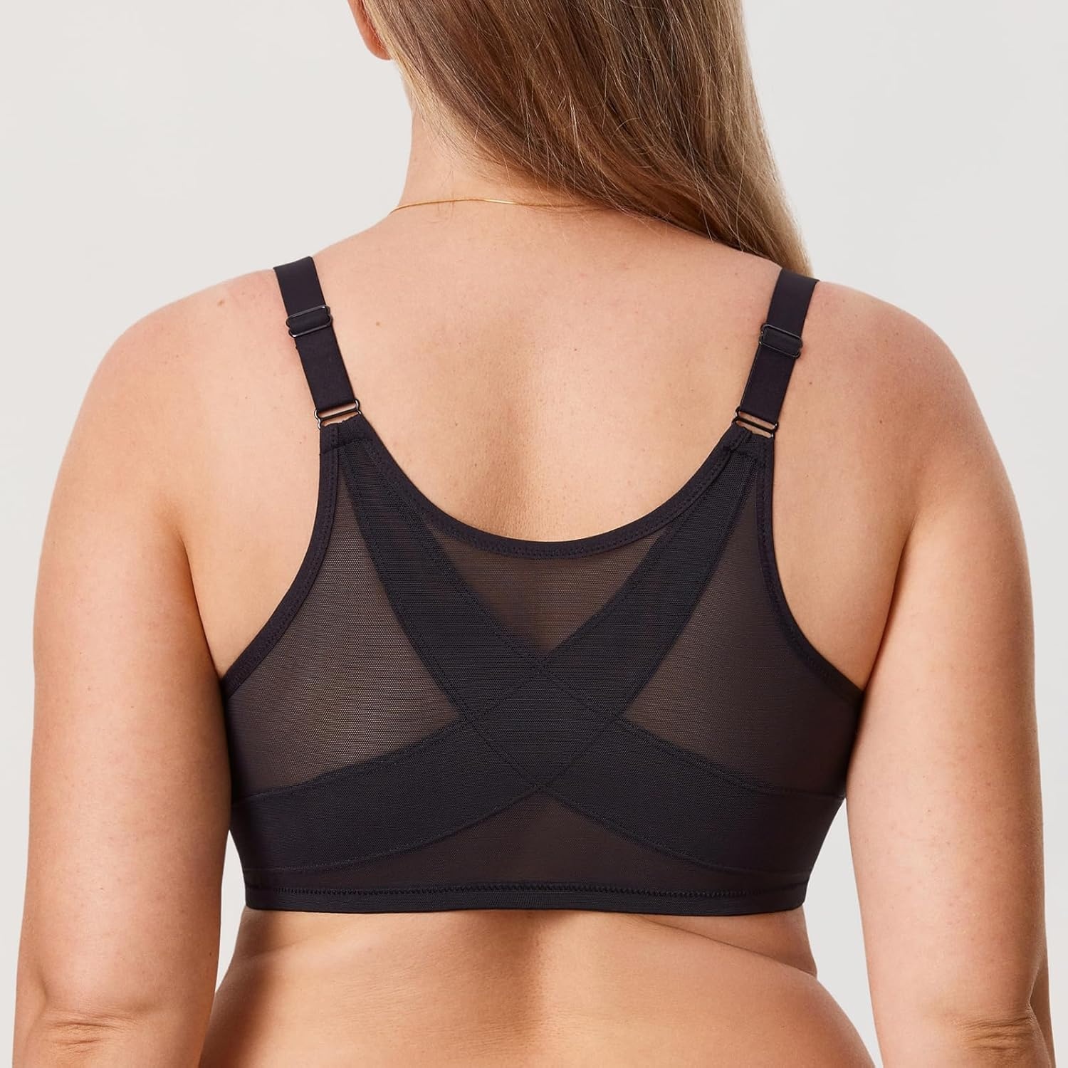 image:imageDELIMIRA Womens Front Closure Bras Posture Full Coverage Plus Size Lace Underwire Unlined BraBlack