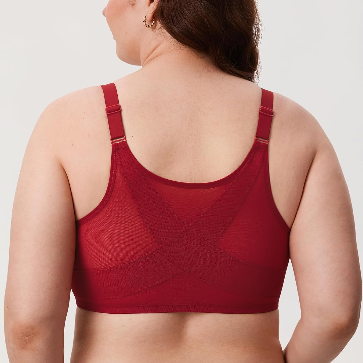 image:imageDELIMIRA Womens Front Closure Bras Posture Full Coverage Plus Size Lace Underwire Unlined BraDark Red