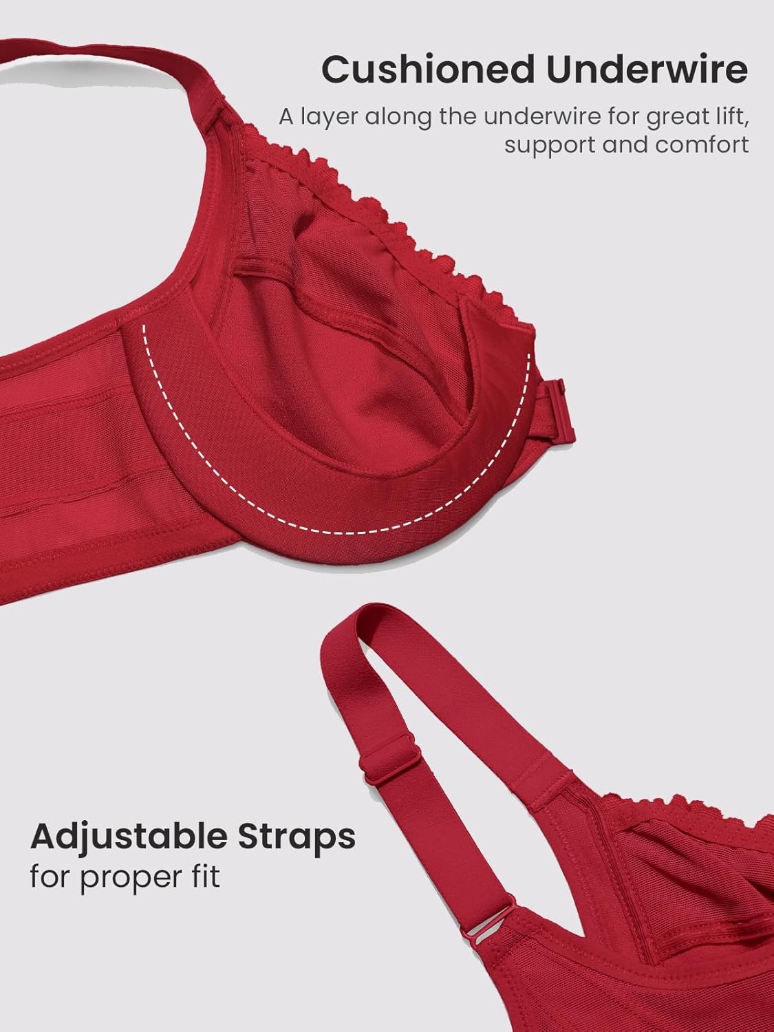 image:imageDELIMIRA Womens Front Closure Bras Posture Full Coverage Plus Size Lace Underwire Unlined BraDark Red