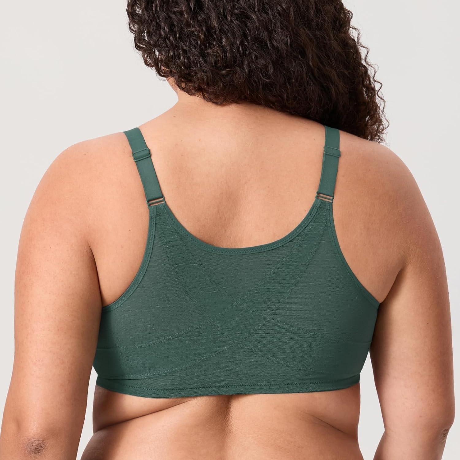 image:imageDELIMIRA Womens Front Closure Bras Posture Full Coverage Plus Size Lace Underwire Unlined BraMidnight Emerald