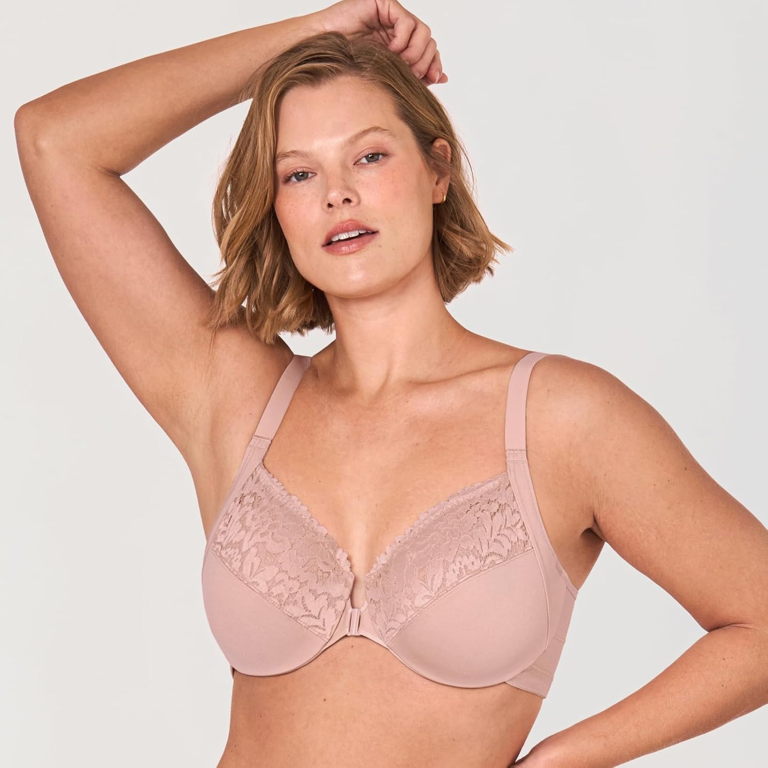 image:imageDELIMIRA Womens Front Closure Bras Posture Full Coverage Plus Size Lace Underwire Unlined BraRose Smoked