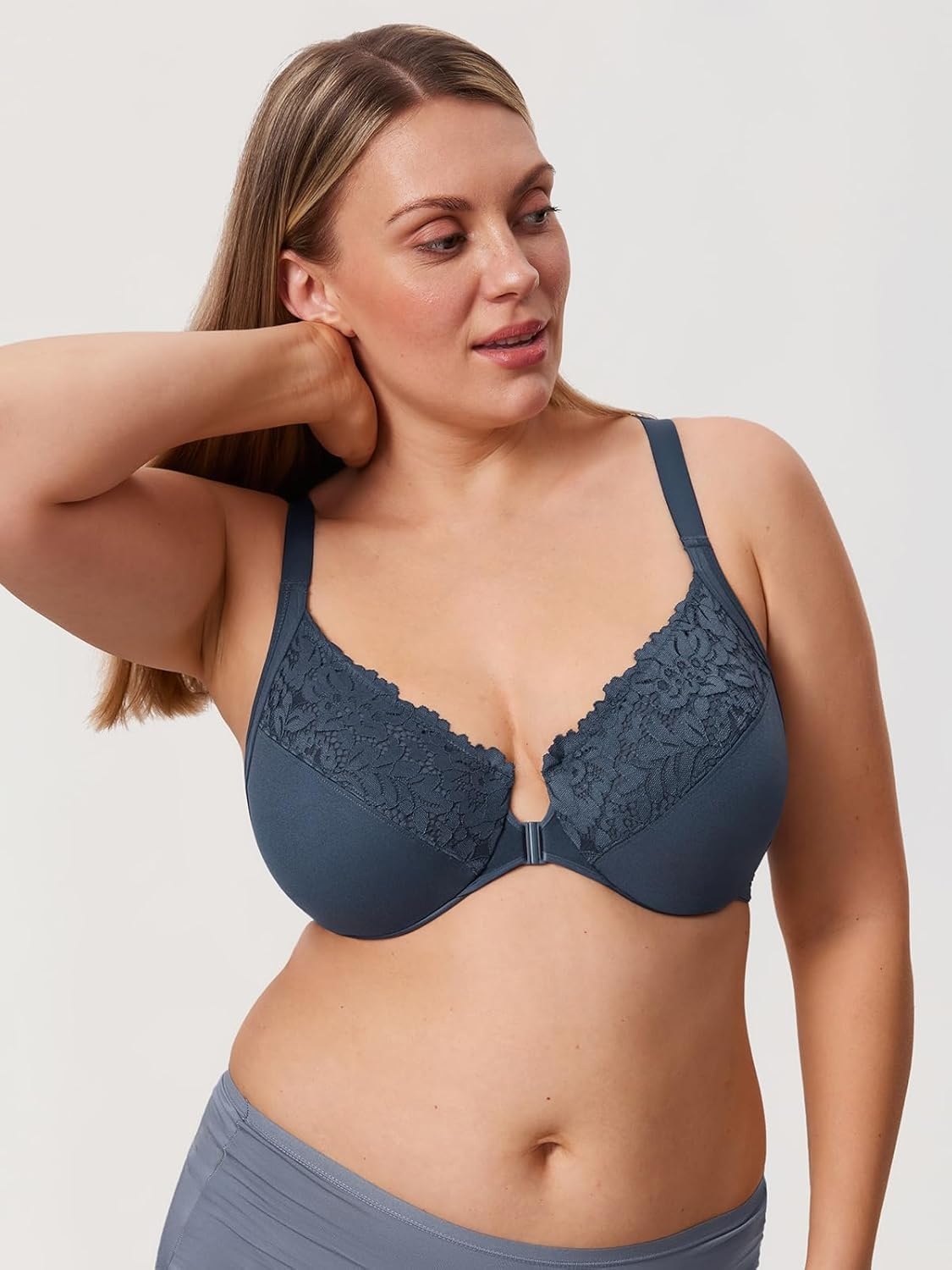 image:imageDELIMIRA Womens Front Closure Bras Posture Full Coverage Plus Size Lace Underwire Unlined BraSargasso