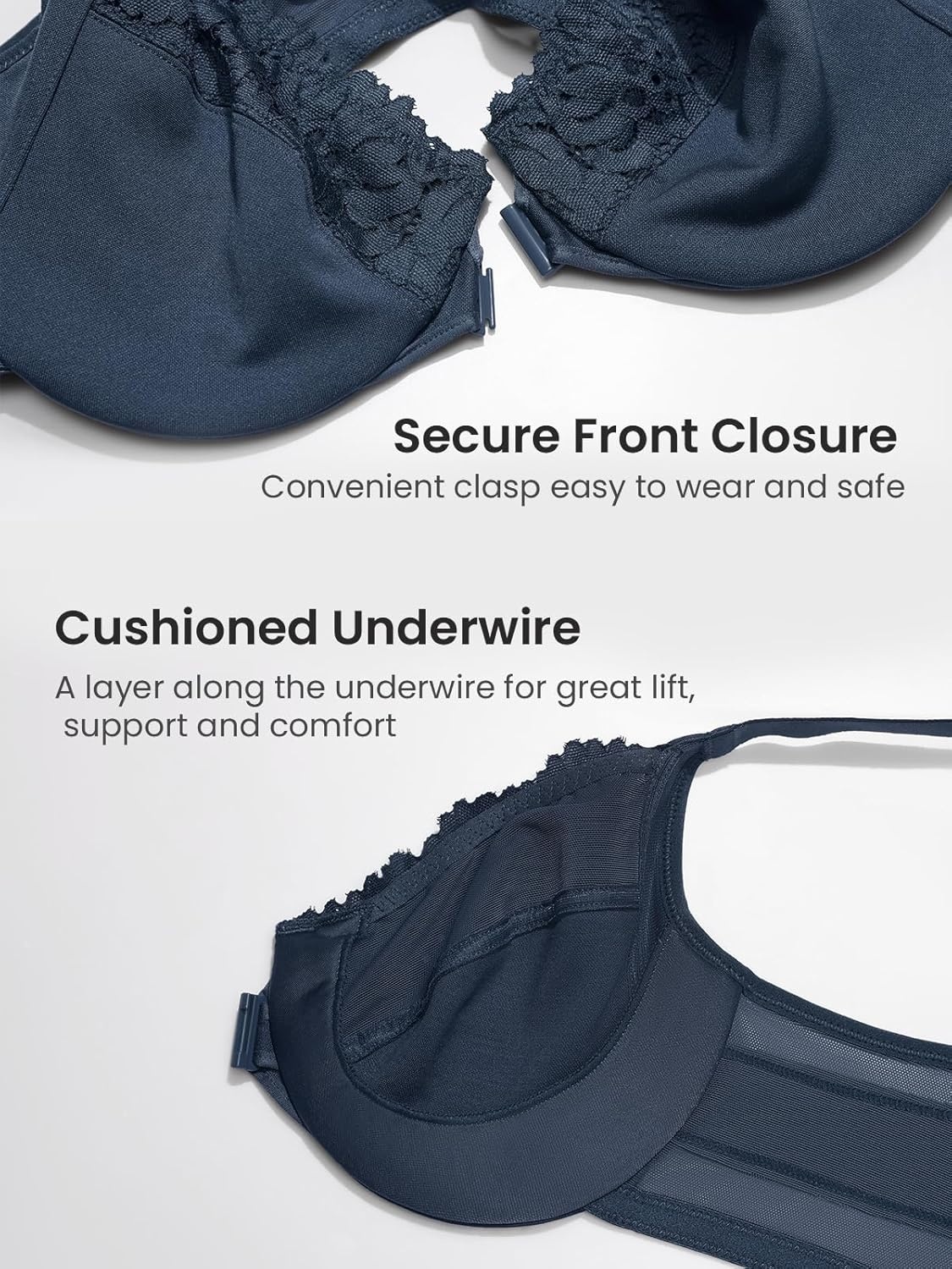 image:imageDELIMIRA Womens Front Closure Bras Posture Full Coverage Plus Size Lace Underwire Unlined BraSargasso