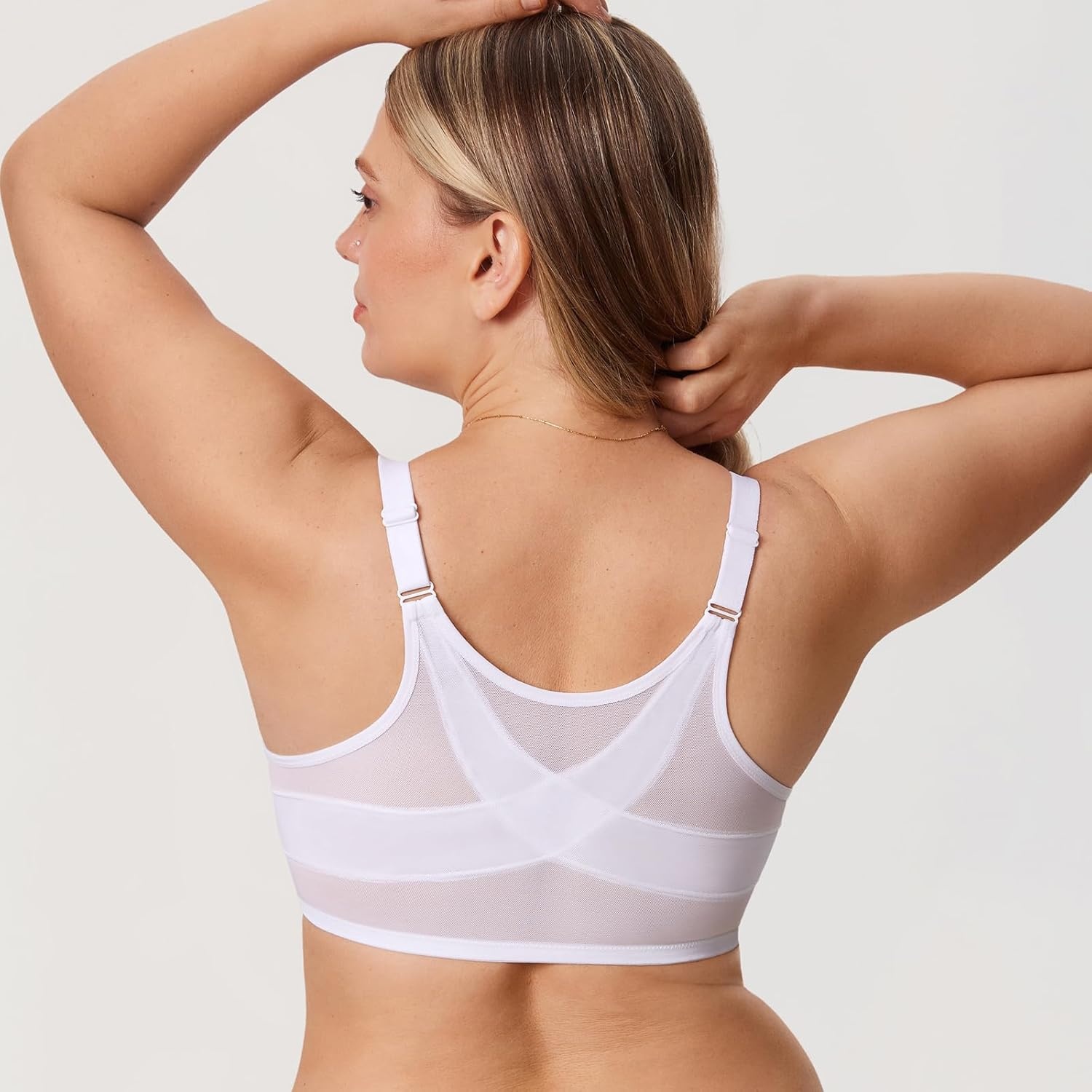 image:imageDELIMIRA Womens Front Closure Bras Posture Full Coverage Plus Size Lace Underwire Unlined BraWhite
