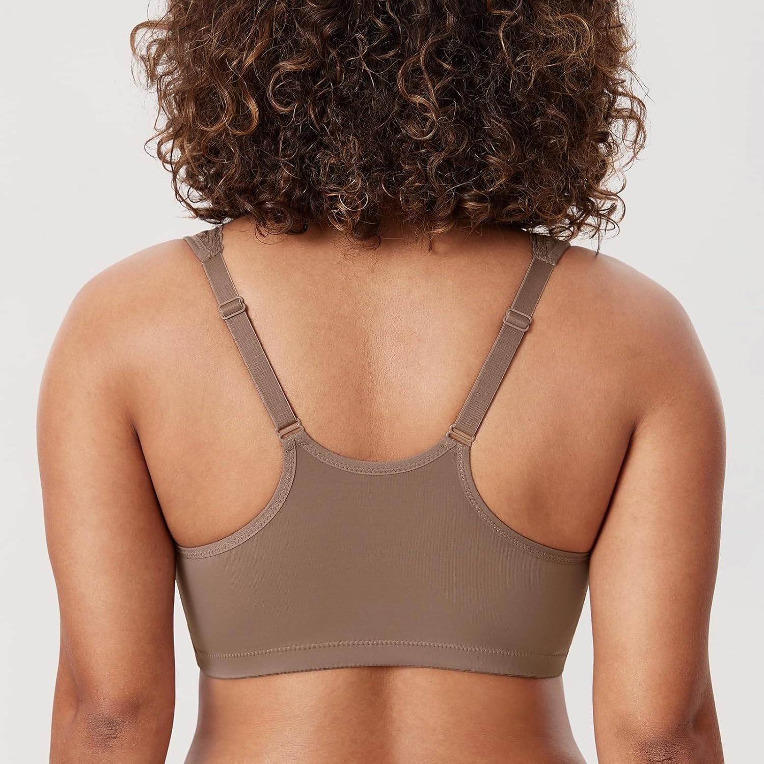 image:imageDELIMIRA Womens Front Closure Bras Racerback No Underwire Plus Size Full Coverage Lace Cotton BraBrown Purple