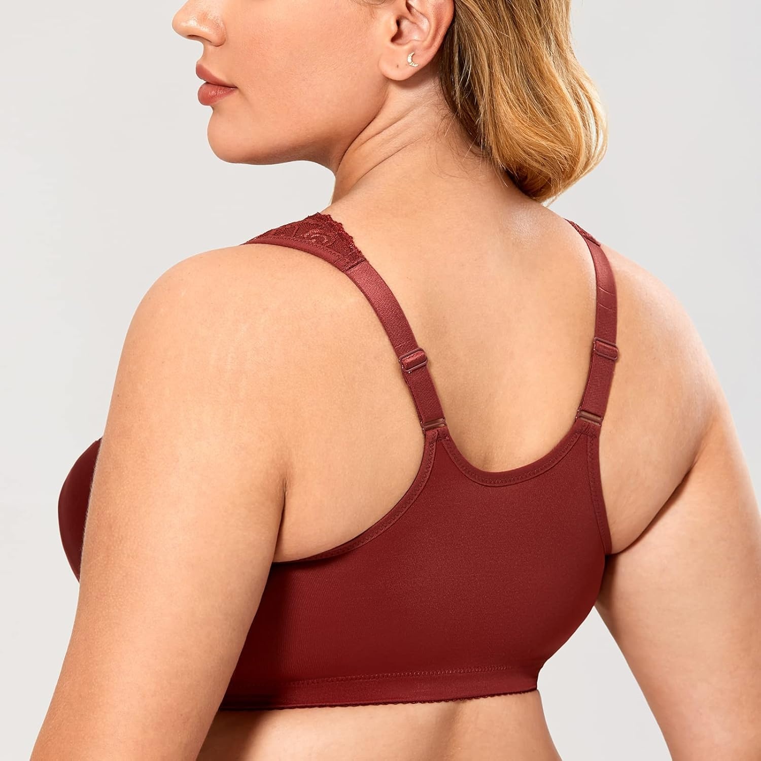 image:imageDELIMIRA Womens Front Closure Bras Racerback No Underwire Plus Size Full Coverage Lace Cotton BraDark Rust