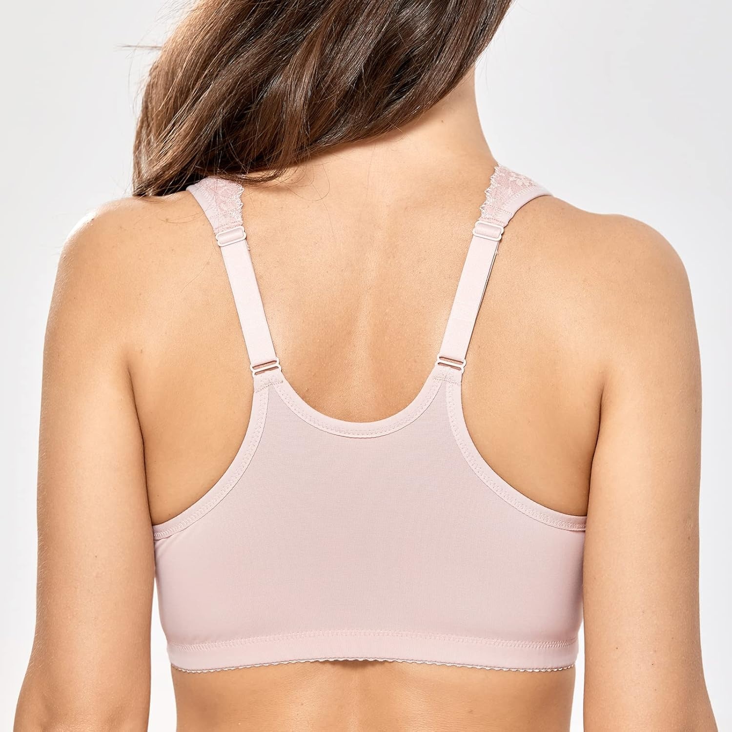 image:imageDELIMIRA Womens Front Closure Bras Racerback No Underwire Plus Size Full Coverage Lace Cotton BraGentle Rose