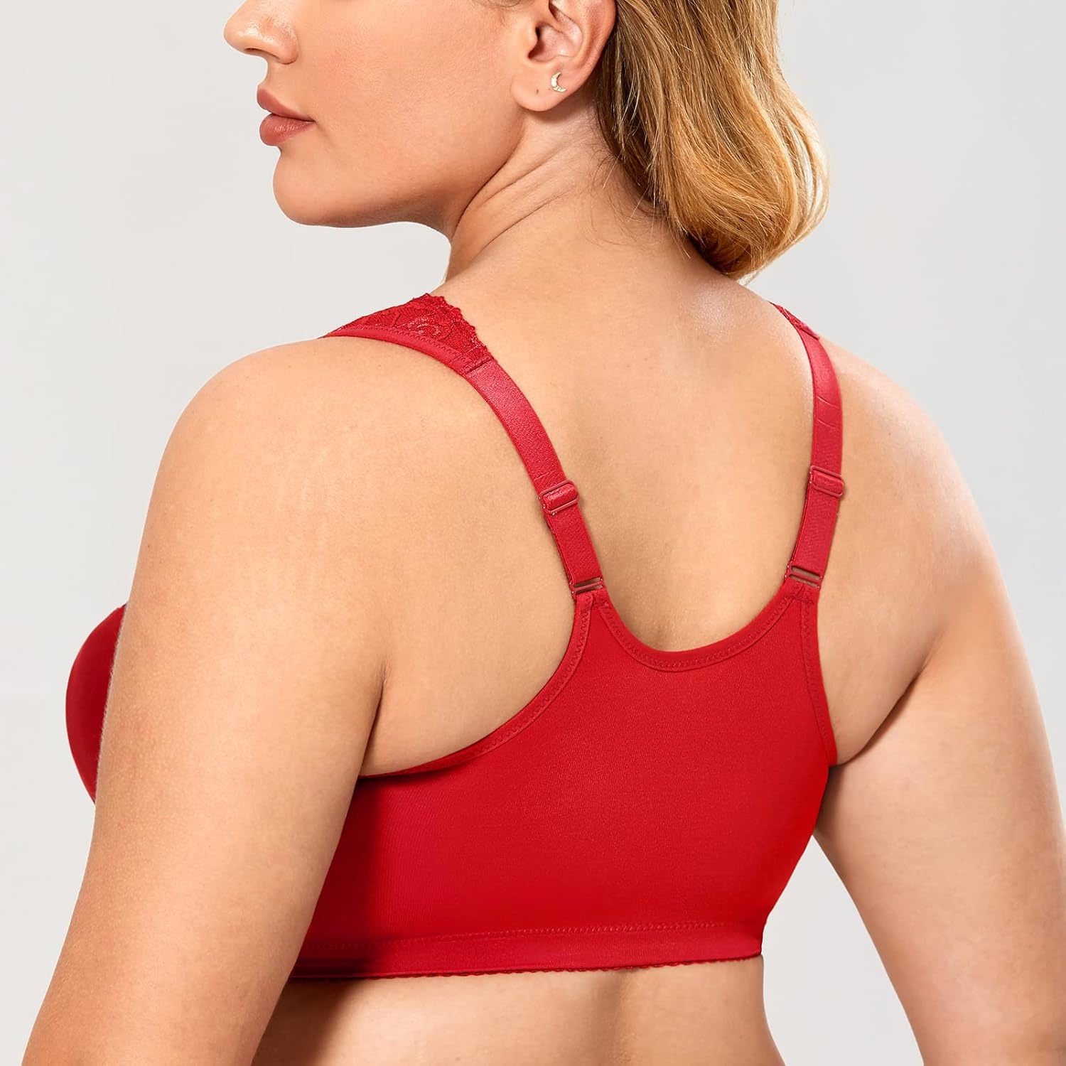 image:imageDELIMIRA Womens Front Closure Bras Racerback No Underwire Plus Size Full Coverage Lace Cotton BraLipstick Red