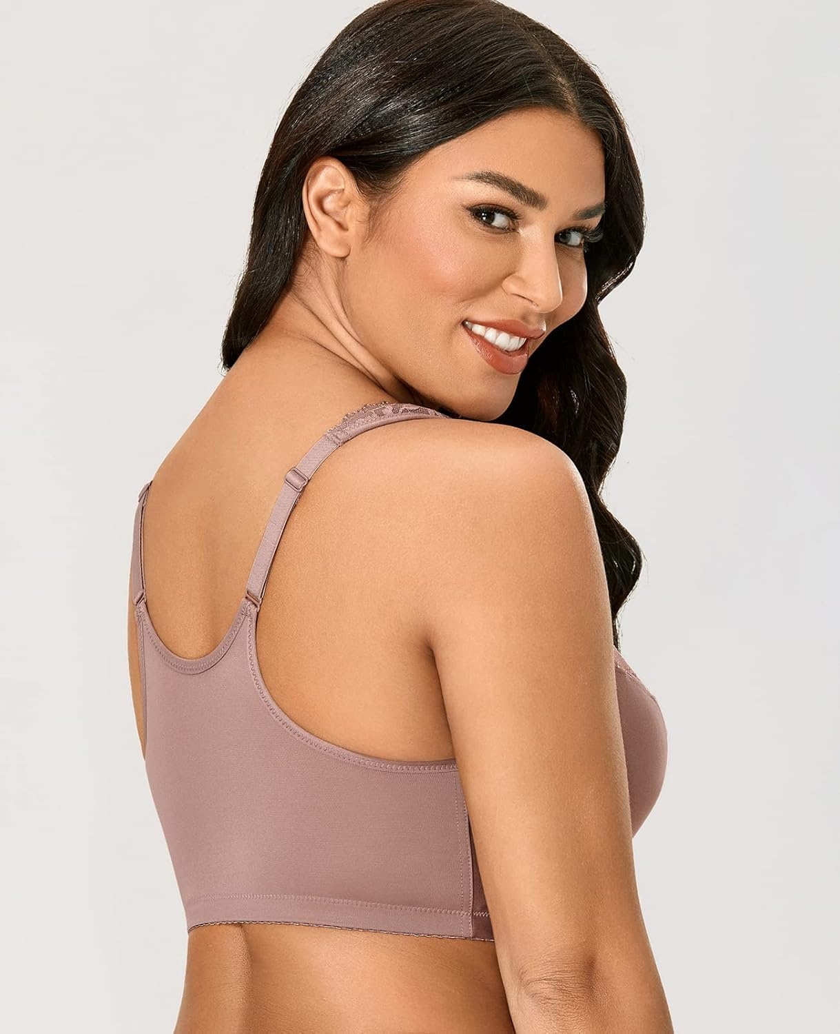 image:imageDELIMIRA Womens Front Closure Bras Racerback No Underwire Plus Size Full Coverage Lace Cotton BraMochaccino