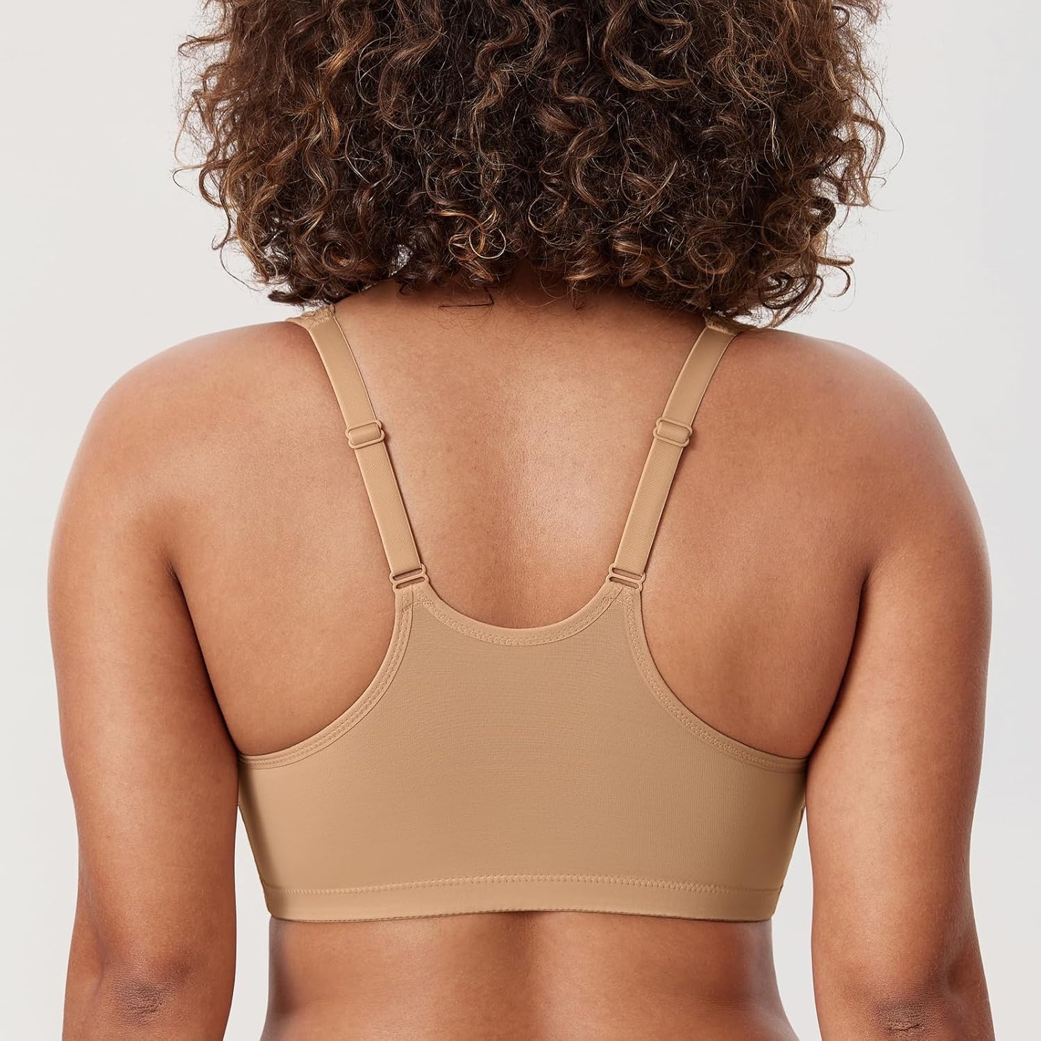image:imageDELIMIRA Womens Front Closure Bras Racerback No Underwire Plus Size Full Coverage Lace Cotton BraNatural
