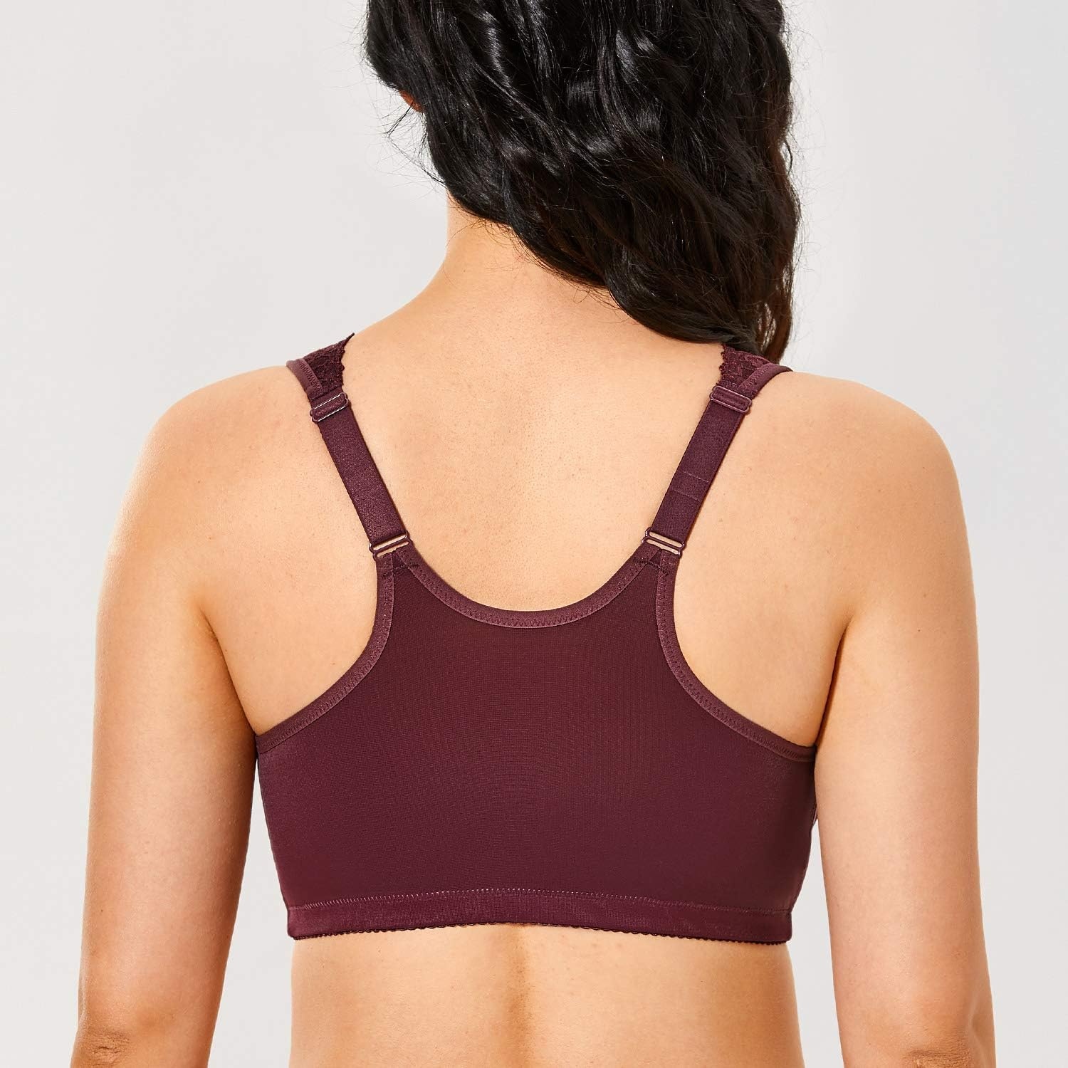 image:imageDELIMIRA Womens Front Closure Bras Racerback No Underwire Plus Size Full Coverage Lace Cotton BraVermilion