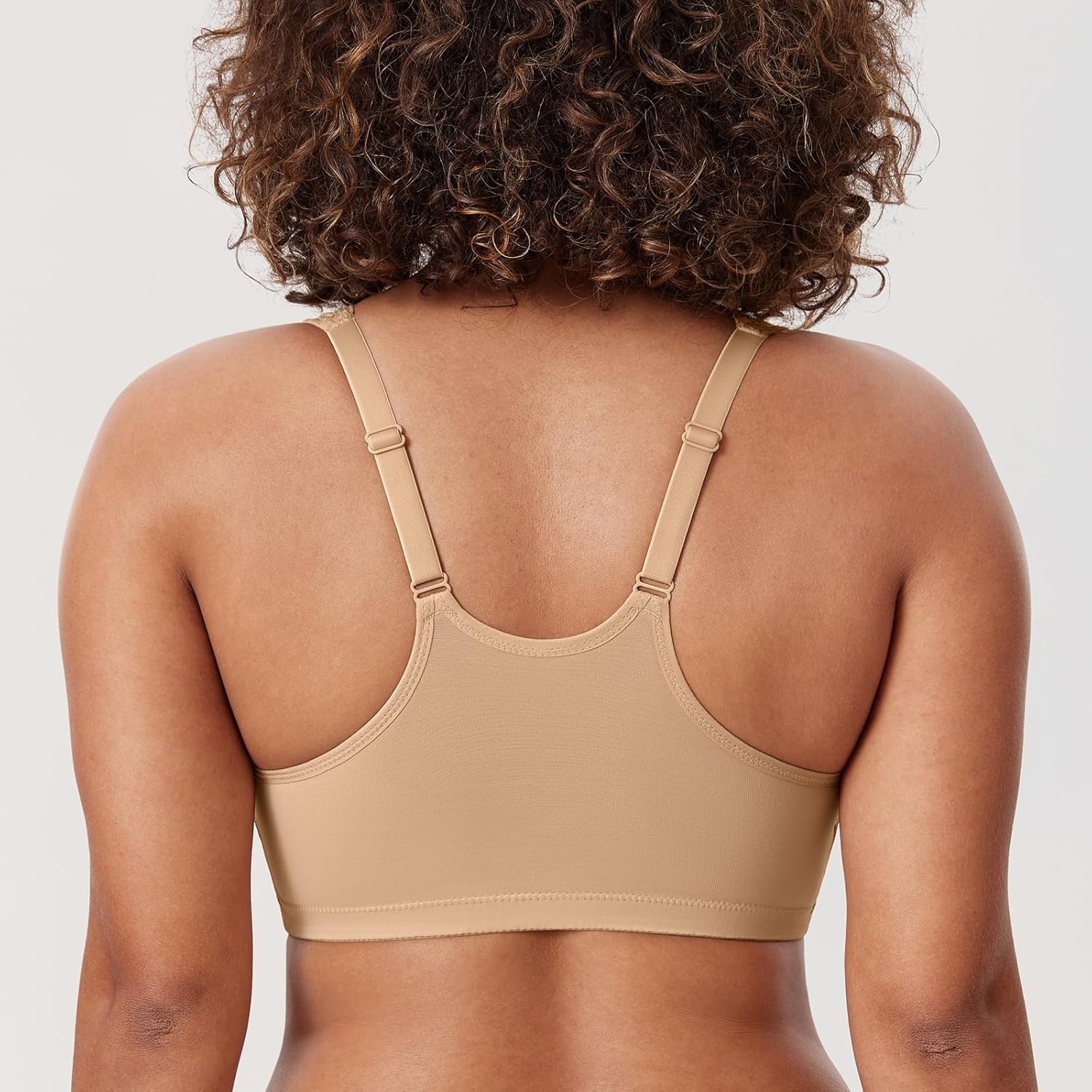 image:imageDELIMIRA Womens Front Closure Bras Racerback No Underwire Plus Size Full Coverage Lace Cotton BraWarm Beige