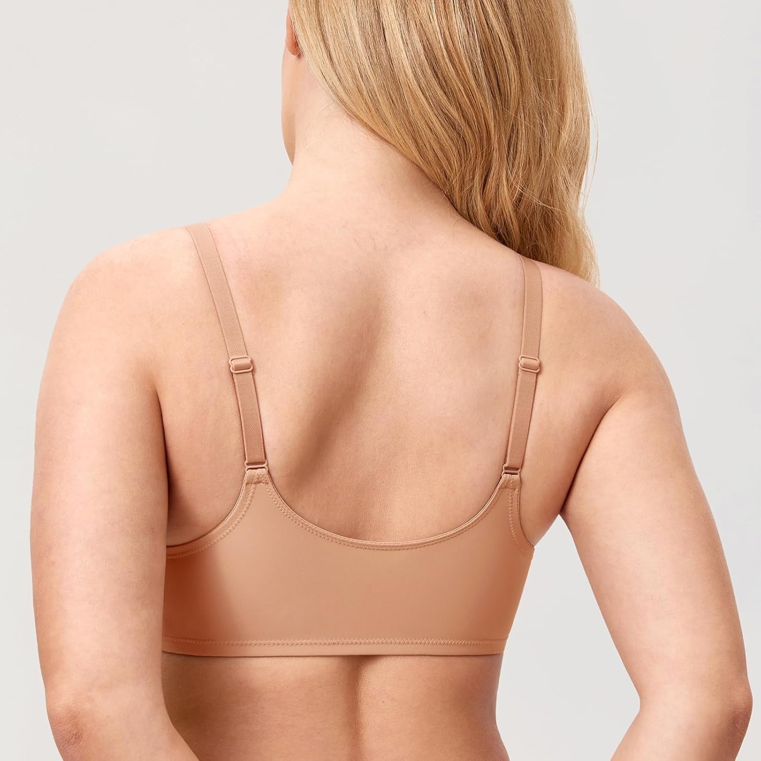 image:imageDELIMIRA Womens Front Closure Bras Seamless Plus Size Plunge Underwire Unlined Comfortable BraBarely Buff