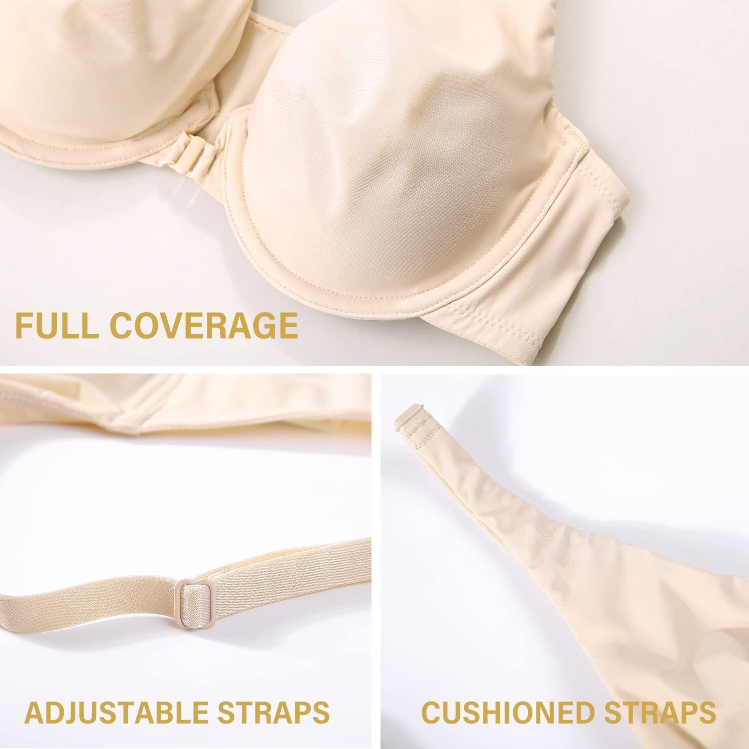 image:imageDELIMIRA Womens Front Closure Bras Seamless Plus Size Plunge Underwire Unlined Comfortable BraBeige