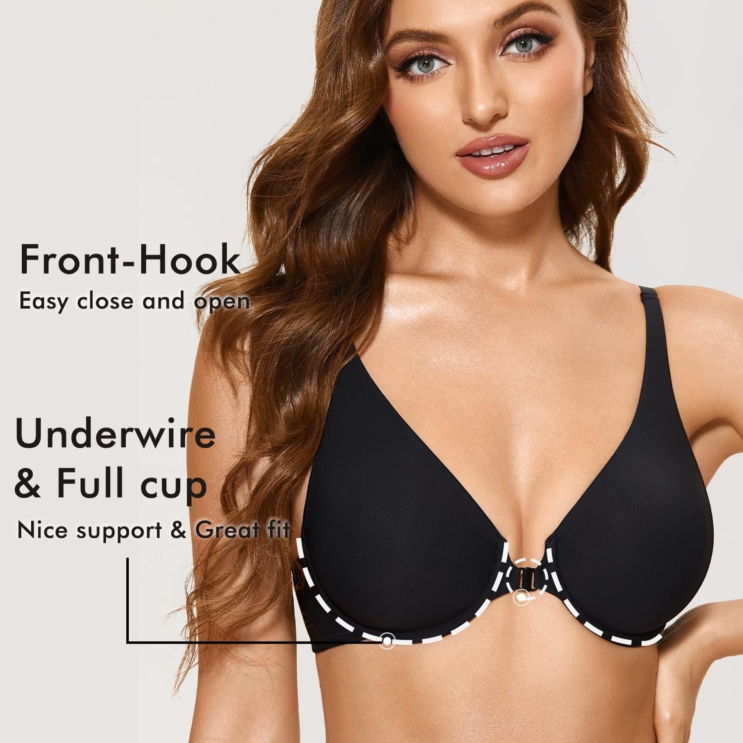 image:imageDELIMIRA Womens Front Closure Bras Seamless Plus Size Plunge Underwire Unlined Comfortable BraBlack