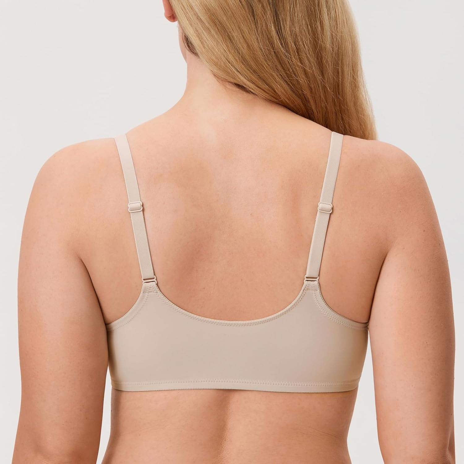 image:imageDELIMIRA Womens Front Closure Bras Seamless Plus Size Plunge Underwire Unlined Comfortable BraFlax Beige